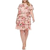 Jessica Howard Womens Floral Ruffle Chiffon Mini Shift Dress