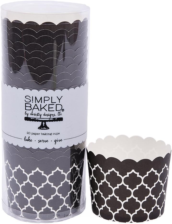 Simply Baked Large 5 Ounce Disposable Paper Baking Cups, 20 Pack of Cupcake Muffin Wrappers for Baking or Party, Treats, Candy, and Snack Cups, Black Quadrafoil