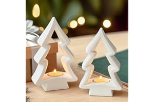 RAIN BUNNY 2 Pack Christmas Votive Candle Holder, Christmas Tree Candlestick Holders, Holiday Candle Holder For Table Centerpiece, Wedding Reception, Festive Christmas Mantel Decoration, Home Decor, Gift (White)