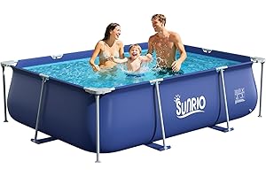 Sunrio 8'3"*5'*26" Rectangle Above Ground Swimming Pool Metal Frame Family Pool for Kids and Adults Outdoor Backyard Swimming