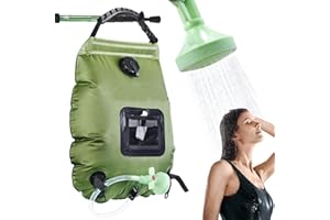 HISFFOG Solar Portable Shower Bag, 5 Gal/20L Solar Heating Camping Shower Bag with Removable Hose&On-Off Switchable Shower Head, Compact Camping Shower for Camping, Hiking, Traveling, Beach Swimming