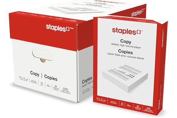 Staples Copy and Printer Paper, 8.5 x 11, 20lb., 10 Reams (5000 Sheets), 92 Bright Paper, White
