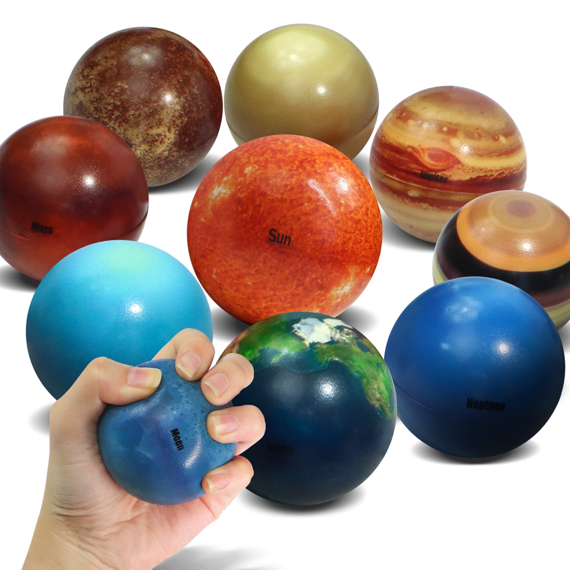 NOVELTY PLACE Solar System Stress Balls - 10 Pcs Anti-Stress Planetary Balls for Kids and Adults – Relaxation Gadgets, Fidget Toys, Astronomy Gifts, Space Theme Party Favor, Carnival Prizes