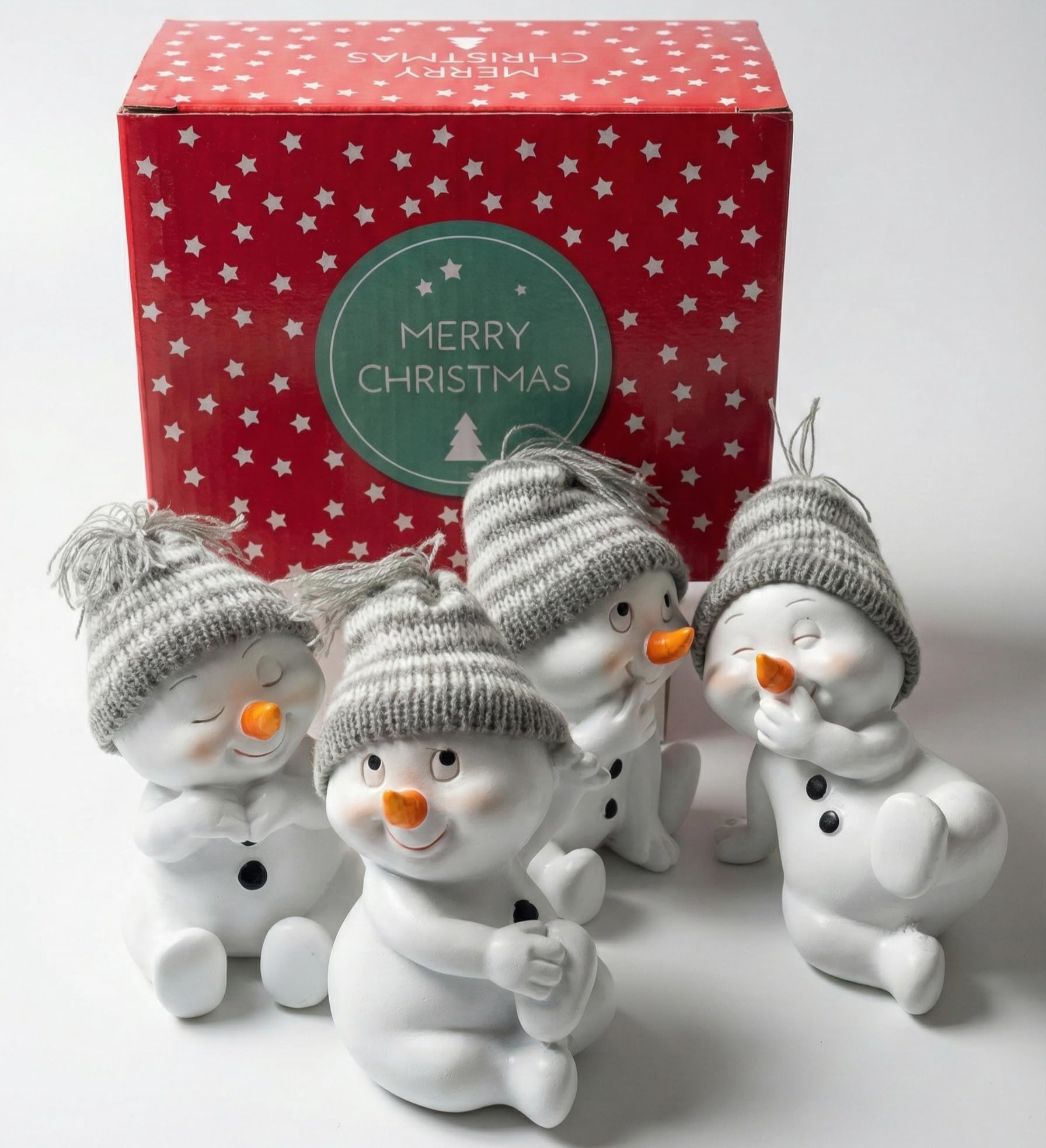 khevga Christmas Decoration Figurines Snowman Grey Sitting 4 Pieces