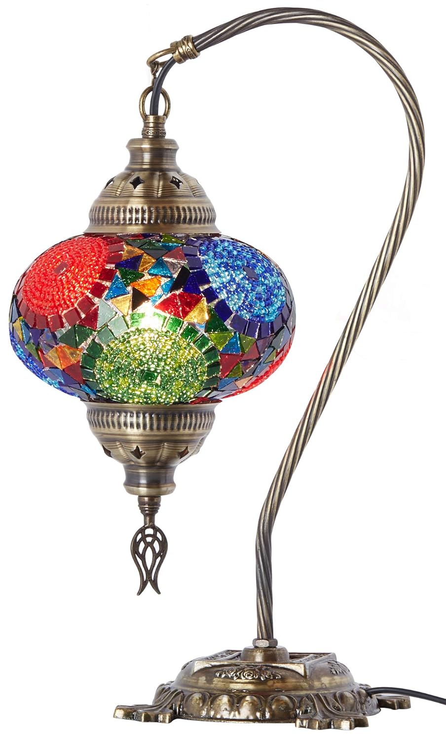 (33 Colors) DEMMEX 2019 Turkish Moroccan Mosaic Table Lamp with US Plug & Socket, Swan Neck Handmade Desk Bedside Table Night Lamp Decorative Tiffany Lamp Light, Antique Color Body (4)