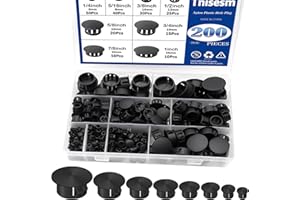 Tnisesm 200Pcs 8 Sizes Nylon Plastic Hole Plugs Black 1/4" 5/16" 3/8" 1/2" 5/8" 3/4" 7/8" 1" Round Drill Hole, Flush Type Pan