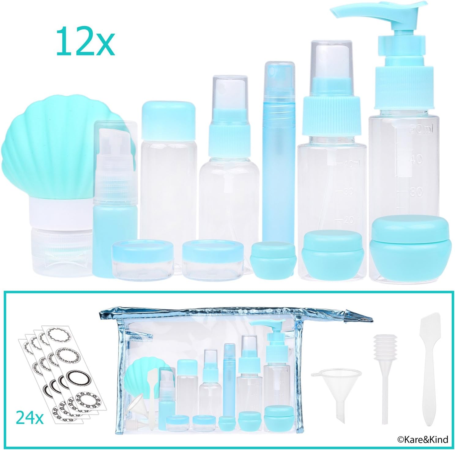 Travel Bottle Set Refillable TSA/Airline Approved 12 Bottles and
