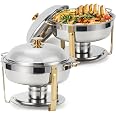 Amhier 5 Qt Silver Chafing Dish Buffet Set, 2-Pack With Glass Lids - Food Warmers For Catering - View #9