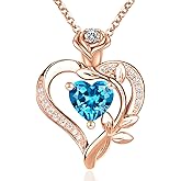 Kuschelkatze Eternal Rose Heart Necklace in 925 Silver – Birthstone Accent, Symbol of Everlasting Love & Devotion Romantic Gift for Anniversary/Birthday