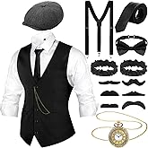 Foaincore 1920s Mens Costume 20s Accessories Outfit with Gangster Vest Hat Vintage Pocket Watch Suspenders