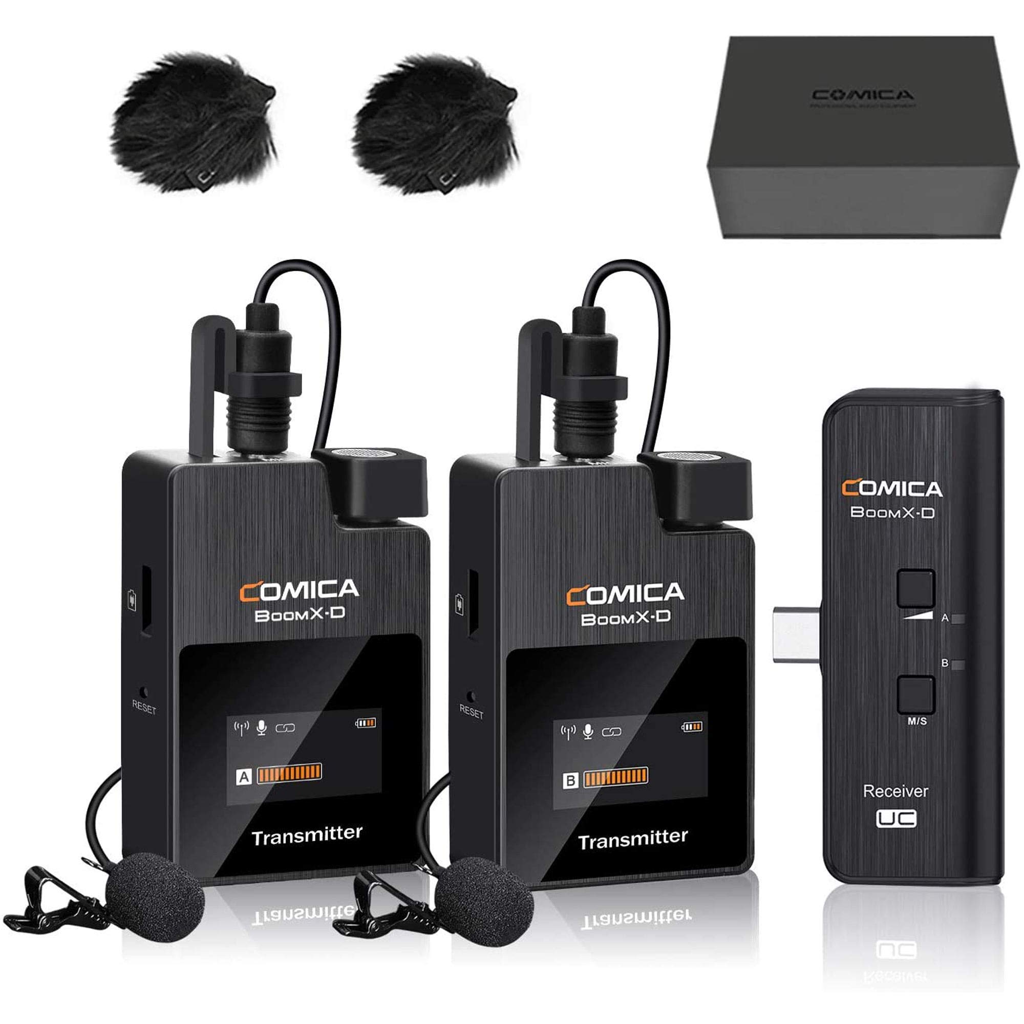 COMICA Wireless Microphone for Type-C Smartphone, BoomX-DUC2 Wireless Lavalier Lapel Mic with 2 Transmitters and Receiver for Samsung Galaxy Google LG Huawei USB C Smartphone for YouTube Interview