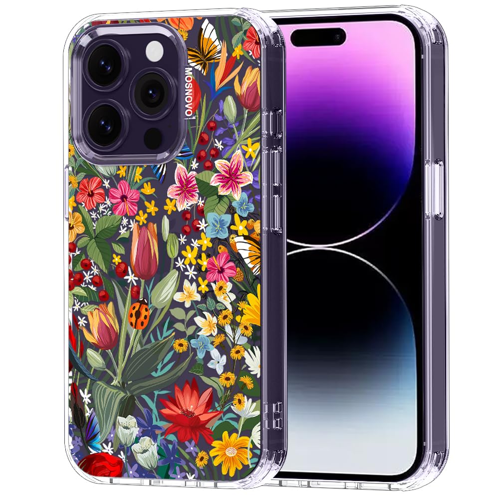 MOSNOVO Case for iPhone 14 Pro, [Buffertech 6.6ft Military-Grade Drop Protection] [Anti Peel Off Tech] Clear TPU Bumper Phone Case Cover Design - In The Garden — image 1