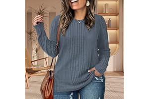 Plus Size Tops for Women Basic Long Sleeve Sweatshirts Casual Ribbed Knit Tees Cute Crewneck Shirts