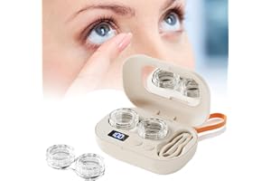 Ultrasonic Contact Lens Cleaner, With A Replacement Lens Compartment - Rechargeable with Vanity Mirror for Hard, Soft & Color