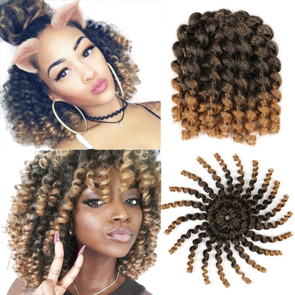 Xtrend 3packs/Lot Ombre Brown Jumby Wand Curls Twist Crochet Hair Extensions 8inch Synthetic jamaican bounce Crochet Braids for Black Women 20strands/pack 1B/27# โ image 1