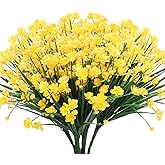 URSTOUD 6PCS Artificial Flowers,Fake Greenery Faux Plastic Bushes Fake Shrubs UV Resistant No Fade Faux Plastic Plants for Wedding Hanging Bouquet Indoor Outdoor Home Garden Office Table Vase(Yellow)
