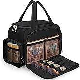 WGEAR Travel Makeup Bag, Lightweight Wide-open Toiletry Bag for Women, Portable Cosmetic Bag Organizer with Handle for Accessories, Brushes Set, Travel-Sized Container for Trip, Camping - Black