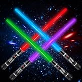 4 Pack 4 Colors Light up LED Sword, Light Swords with FX Sound Light up Toy | Expandable Handles and Motion Sound Add Action to Warriors and Galaxy War Fighter, Halloween Party Xmas Gift for Kids Adults