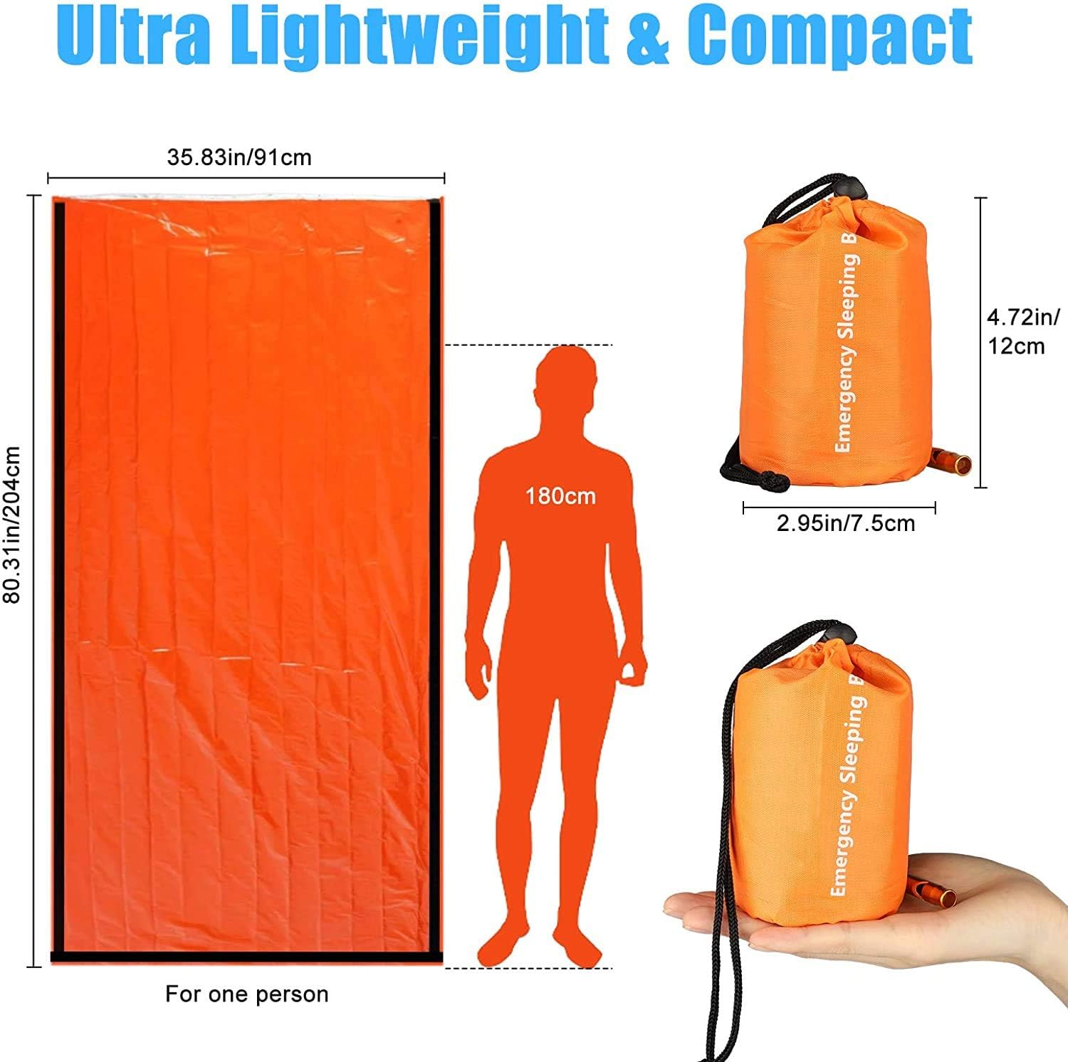 EEEKit Emergency Sleeping Bag, 2Pack Lightweight Waterproof Survival Bivy Sack, Thermal Emergency Blankets Portable Mylar Survival Gear with Survival Whistle for Camping, Hiking, Outdoor : Sports & Outdoors