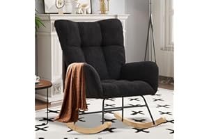 SENCHO GINSYTALIOR Nursery Rocking Chair Teddy Upholstered Glider Rocker,Rocking Accent Chair Padded Seat with High Backrest,Solid Wood Legs for Nursery Bedroom Living Room(Black