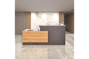 LAYBURST L Shaped Reception Desk with Lockable Drawers and Adjustable Filling Cabinet,Modern Front Desk Reception Counter with Keyboard Tray and Storage Cabinet for Checkout,Lobby,Beauty Salon