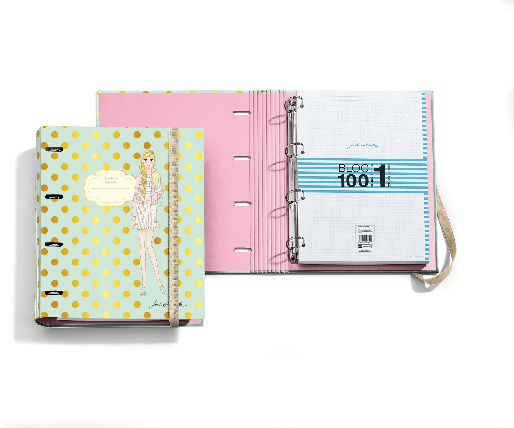 Jordi Labanda 20933 – Folder PAD Notebook Girl JL (DIN A4, 210 x 297 mm, 100 Sheets 70 g/m², 4 Rings 35 mm Type D)