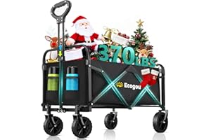 Ecogou Collapsible Wagon with Wheels, 370lbs Weight Capacity Foldable Beach Wagon with Flexible Handle Portable Utility Wagon Cart for Outdoor, Grocery, Garden, Camping