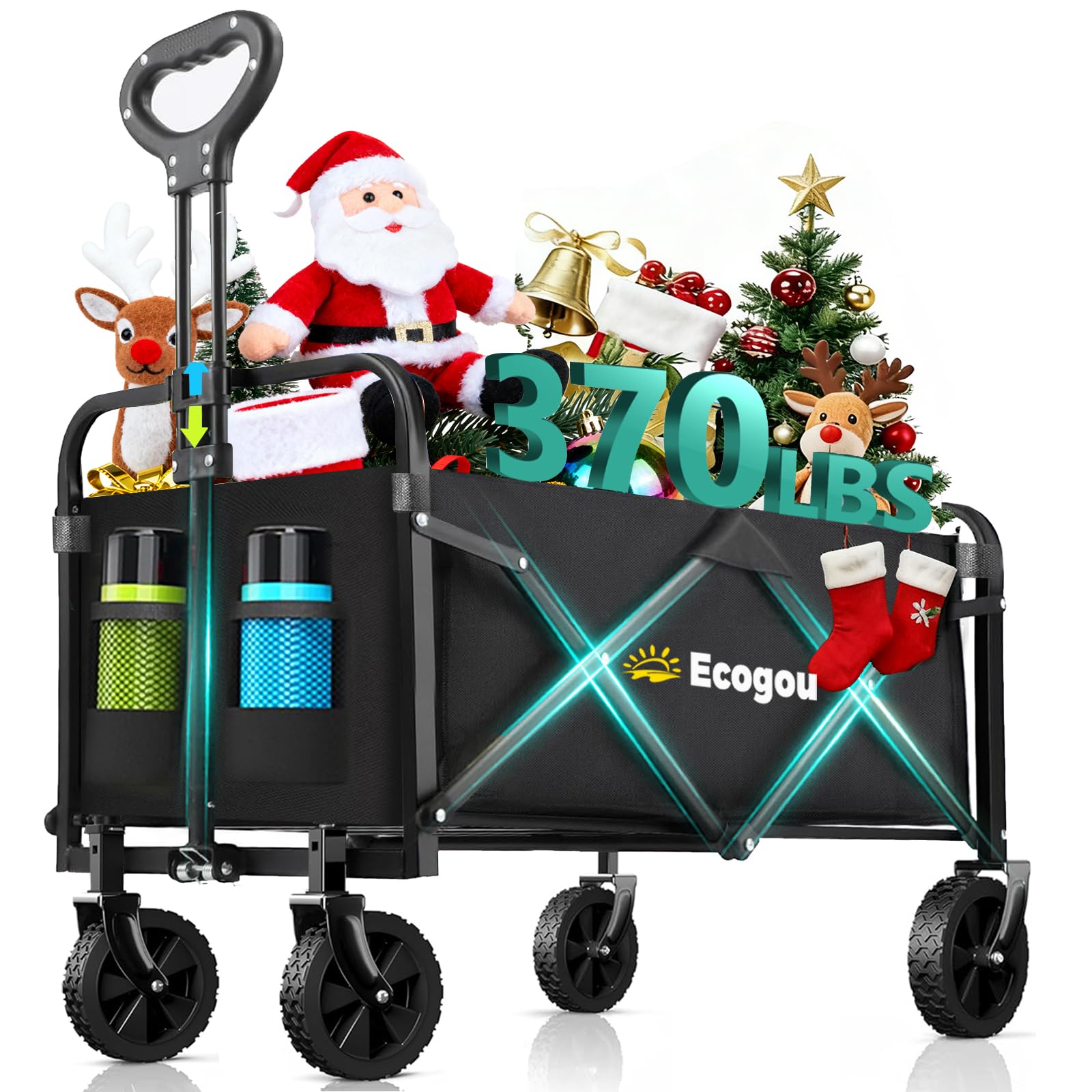 Photo 1 of **UNTESTED**
Ecogou Collapsible Wagon with Wheels, 370lbs Weight Capacity Foldable Beach Wagon with Flexible Handle Portable Utility Wagon Cart for Outdoor, Grocery, Garden, Camping
