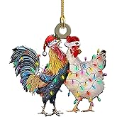 Christmas Chicken Ornaments, 2025 Funny Chicken Rooster Hens with Scarf Decor Tree Hanging Ornaments Christmas Decorations for Tree,Car Pendant (B)