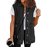 Dokotoo Women's Button Down Denim Vest Sleeveless Jean Jacket with Pockets Classic Cotton DenimTop