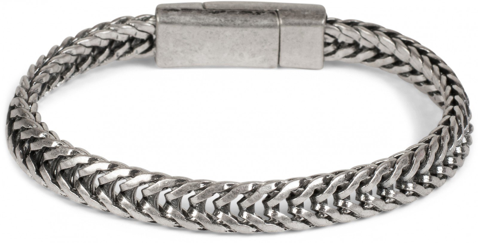 styleBREAKER flat plaited chain bracelet with magnet closure, chain, jewellery, unisex 05040131, color:Silver