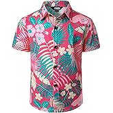 JOGAL Boy's Hawaiian Shirt Short Sleeve Floral Button Down Beach Shirt