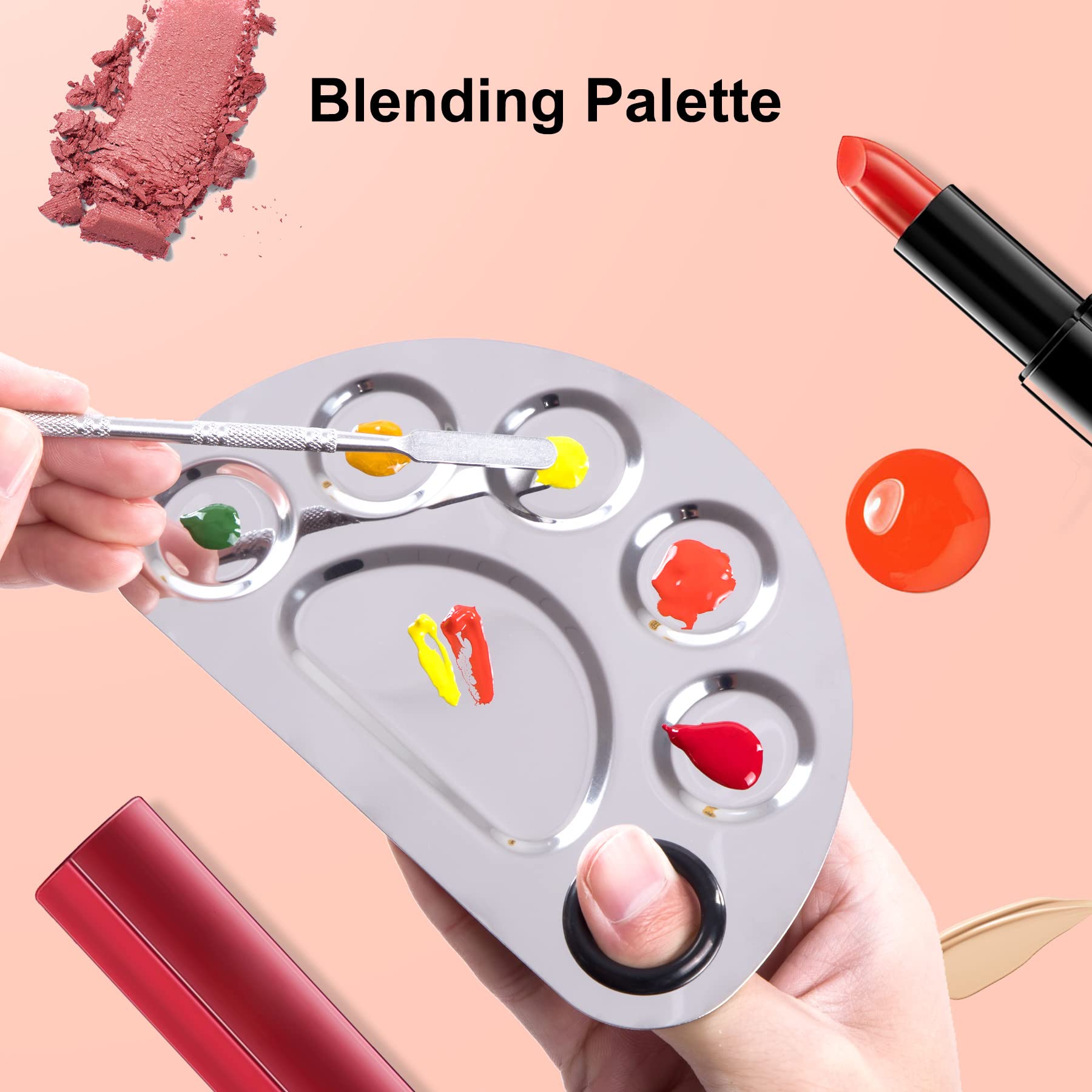Stainless Steel Metal Makeup Palette with Spatula Artist Tool for Mixing Foundation Nail-Art, Cosmetic Makeup Palette, Makeup Plate, 6×4
