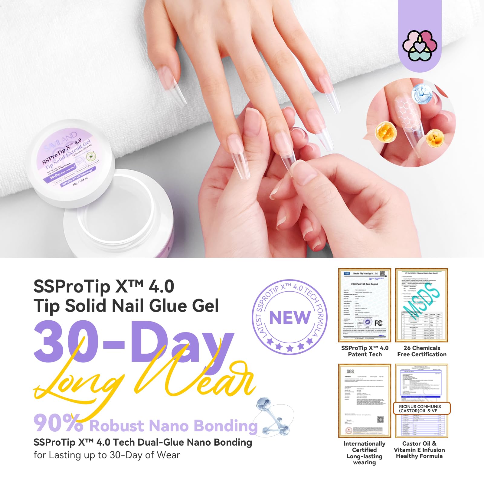 SAVILAND 30g Solid Nail Glue Gel: 30-Day Long Wear 2024 Gel Nail Glue Solid Gel Strong Adhesive for False Tips 3D Sculpture U V Cured Nail Enthusiasts Home DIY - Image 2