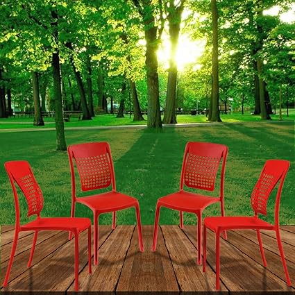 Spinecare Series 2109 - by Italica Furniture with Ergonomically Designed Swingback for Complete Back Support for Indoor, Outdoor, Restaurant, Classroom and Dining Room (Matte Finish, Red, Set of 4)