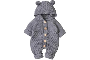 DovFanny Toddler Hooded Knitted Jumpsuit for Baby Boy Girl Sweater Romper Warm Long Sleeve Outfit