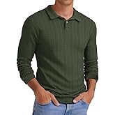 Aulemen Mens Knit Polo Shirts Long Sleeve Casual Textured Golf Polo Shirts Dress Collared Sweater Pullover
