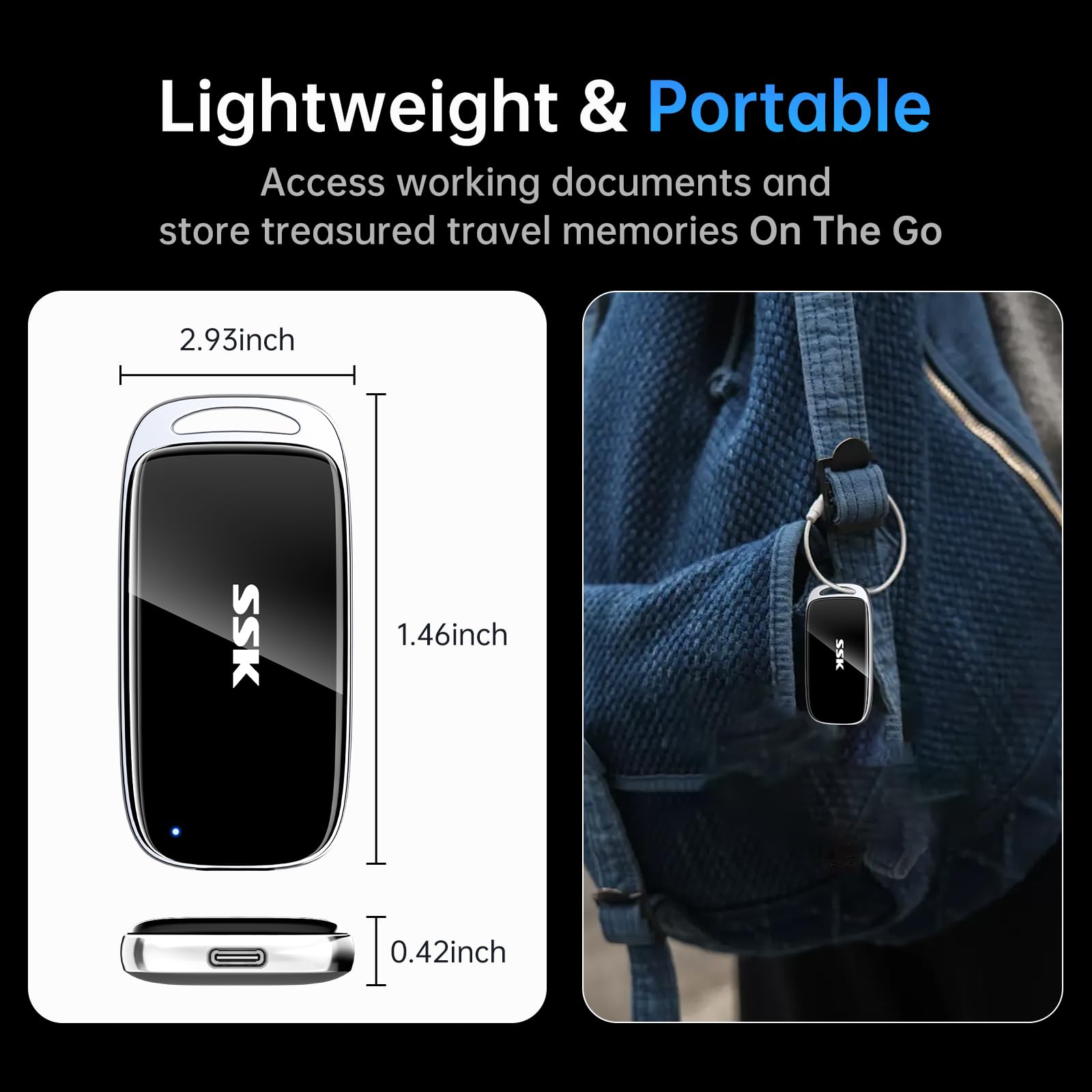 SSK 1TB SSD External Hard Drive, Portable SSD Drive up to 2000 MB/s, USB 3.2 Gen2X2 External Solid State Drives for iPhone 15/16 PRO、Mac、Phone OTG、Laptops with LED Indicator