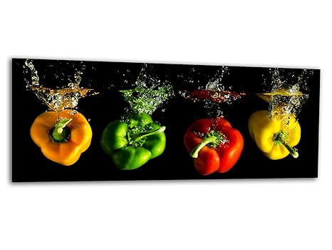 KD Dsign+ XXL Glasbild AG312500308 Mural Bunte PAPRIKAS 125 x 50 cm/WANDBILD Deco Glass/Handmade