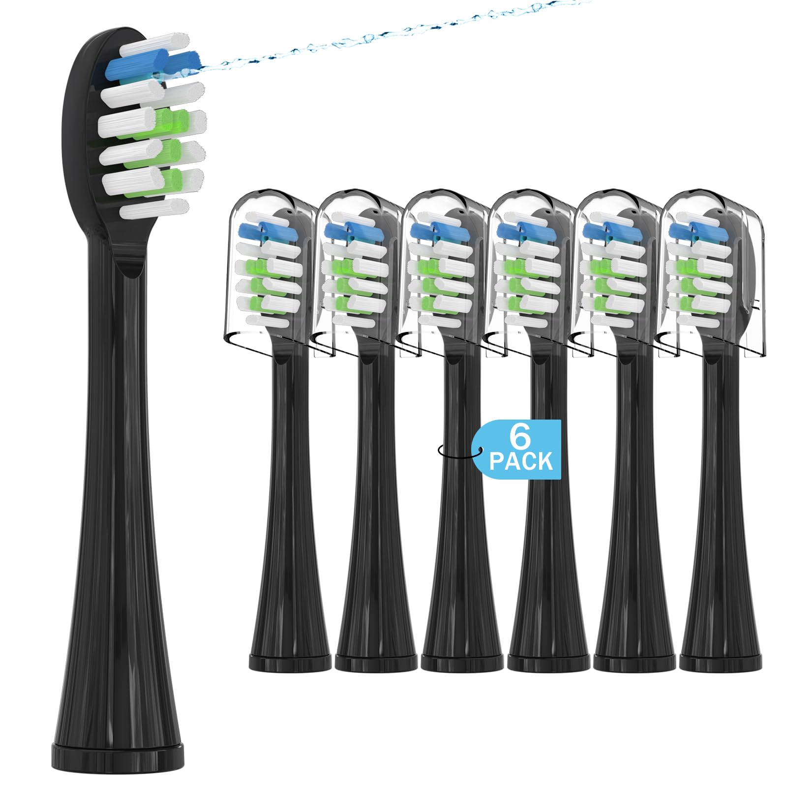 Photo 1 of 6 Pack Replacement Replacement Brush Heads for Waterpik Sonic Fusion Flossing Toothbrush Compatible with Sonic Fusion SF01/SF02 and Sonic Fusion 2.0 SF03/SF04- Black with Caps