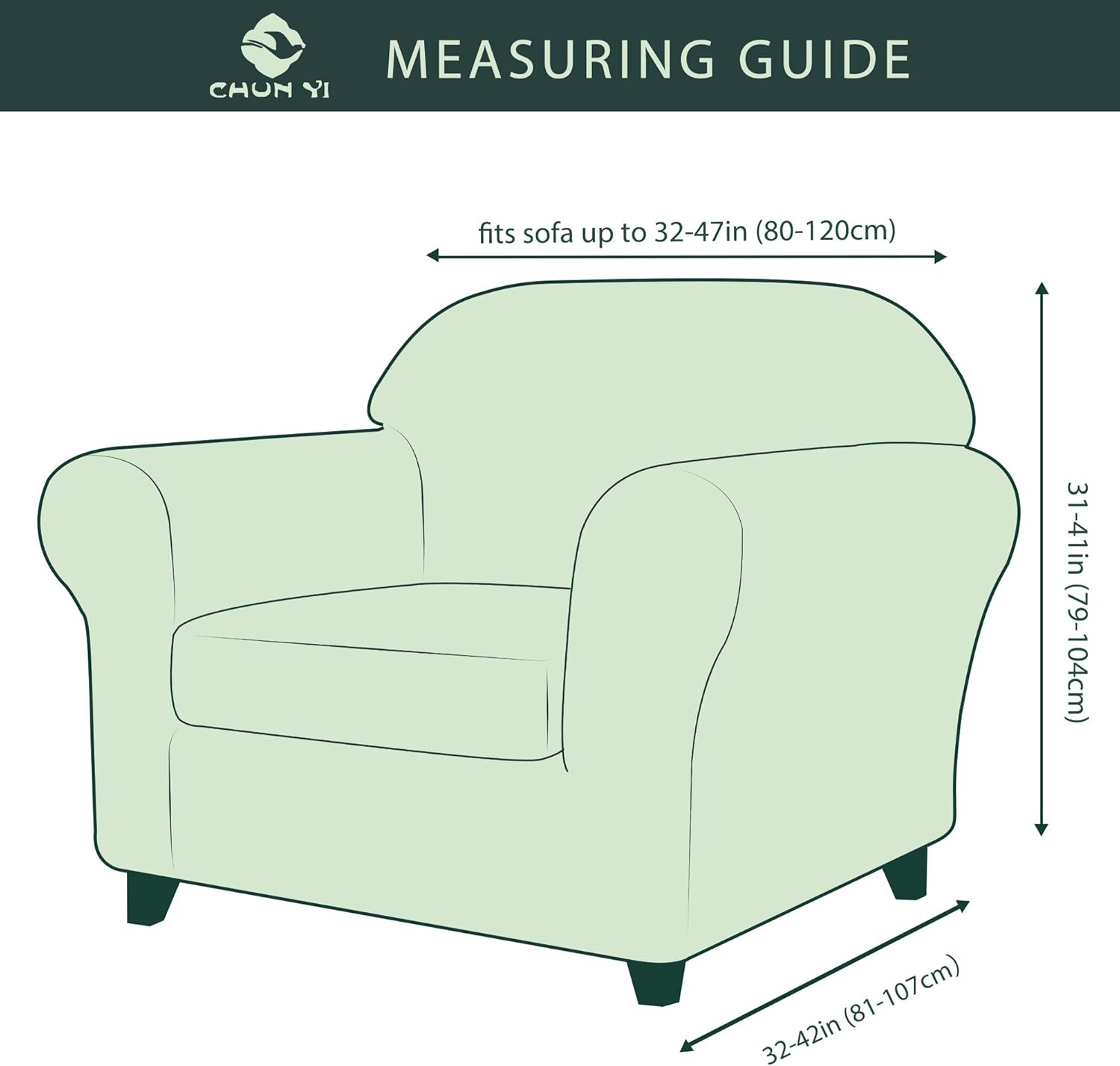 CHUN YI Stretch Chair Sofa Slipcover 2-Piece Couch Cover Furniture Protector, 1 Seater Coat Soft with Elastic Bottom, Checks Spandex Jacquard Fabric, Small, Gray: Home & Kitchen