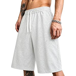 HUNGSON Men's Baggy Sweat Shorts Lightweight Under Knee Y2K Clean Hem Loose Fit Lounge Casual Gym Shorts Basketball Jorts
