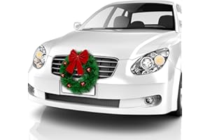 Bbto Christmas Car Wreath Large Artificial Wreath Outdoor Christmas Craft Plastic Pine with Red Balls Bow Black Cable Ties and White Suction Cups for Car Decor