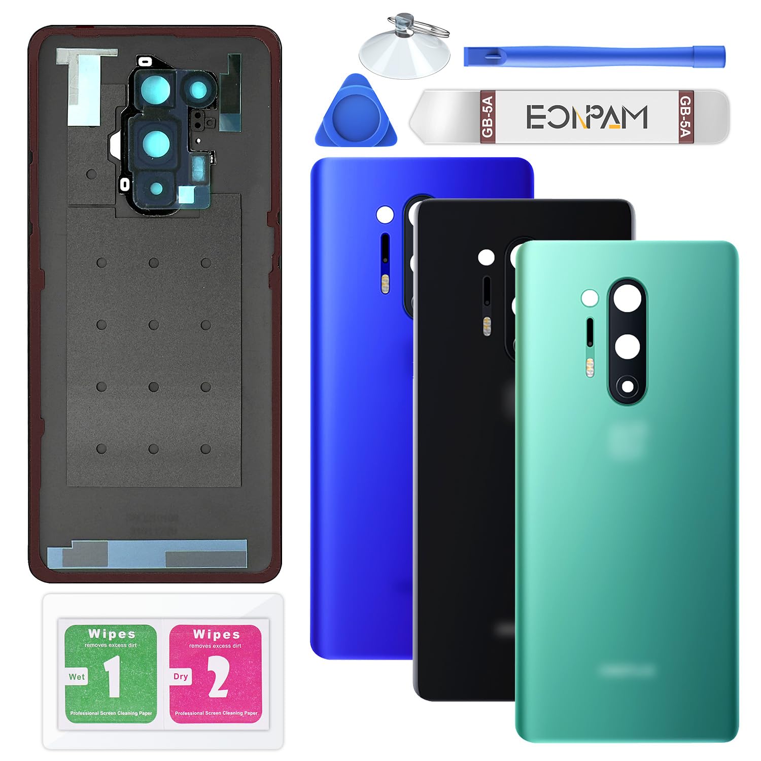 Eonpam Back Cover Glass for oneplus 8 Pro Rear Housing Replacement with Camera Lens + Repair Tool Kit Genuine Rear Glass（Green）