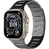 Bandletic Double Magnetic Compatible with Apple Watch Series 11 Band 46mm Men, Rugged Silicone Sport Watchband for iWatch 49mm(Ultra3/Ultra2),45mm(9/8/7), 44mm(SE3/SE2/SE/6/5/4),42mm(3/2/1),Black Gray