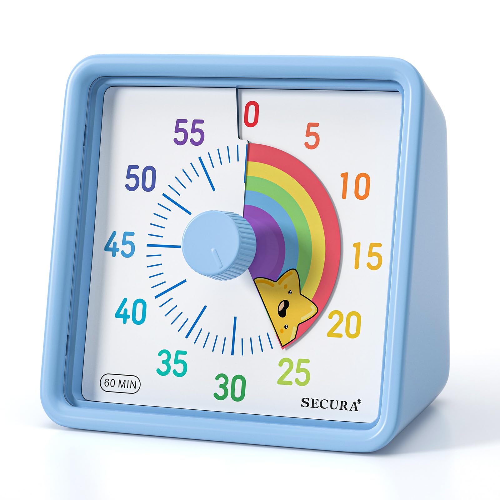 Secura 60-Minute Visual Countdown Timer for Kids & Office, Silent Time Management Tool (Blue & Star)