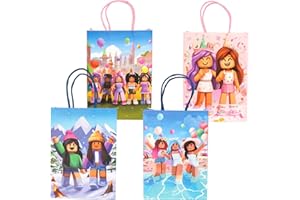 Kauai Sun 16PCS Game Theme Party Bags, Four Unique Designs Goodie Bags for Girls Boys, Kids Blocks Party Favors Supplies Candy Treat Loot Exchange Gift Bags, Sturdy Extra Thick