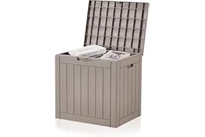 Homguava 35 Gallon Outdoor Storage Box, Waterproof Resin Deck Box, Large Capacity Deck Box Bench, Lockable Outdoor Storage Container for Patio Furniture, Garden Tools, Swimming Equipment, (Taupe)