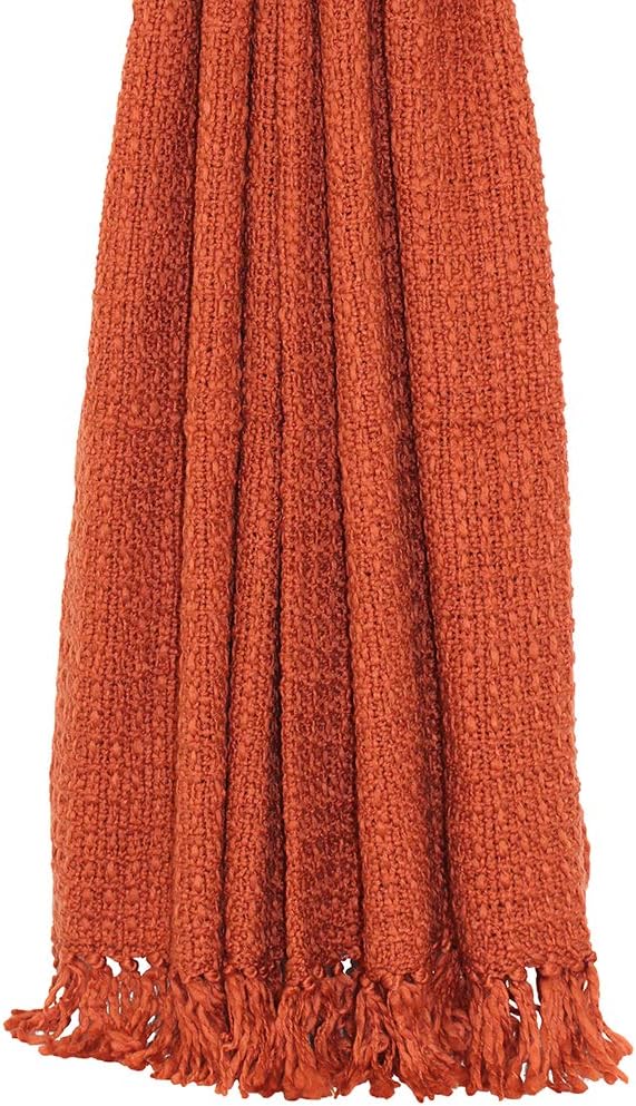 Riva Paoletti Boden Throw, Burnt Orange, Textured Weave Design, Heavyweight Fabric, Fringed Edges, Machine Washable