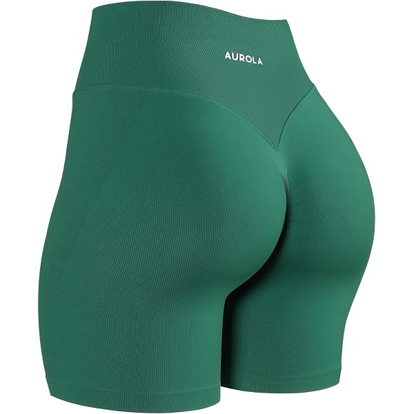 A2Y Women's Lightweight Seamless Ribbed Biker Shorts - High Waist Mid-Length For Workouts